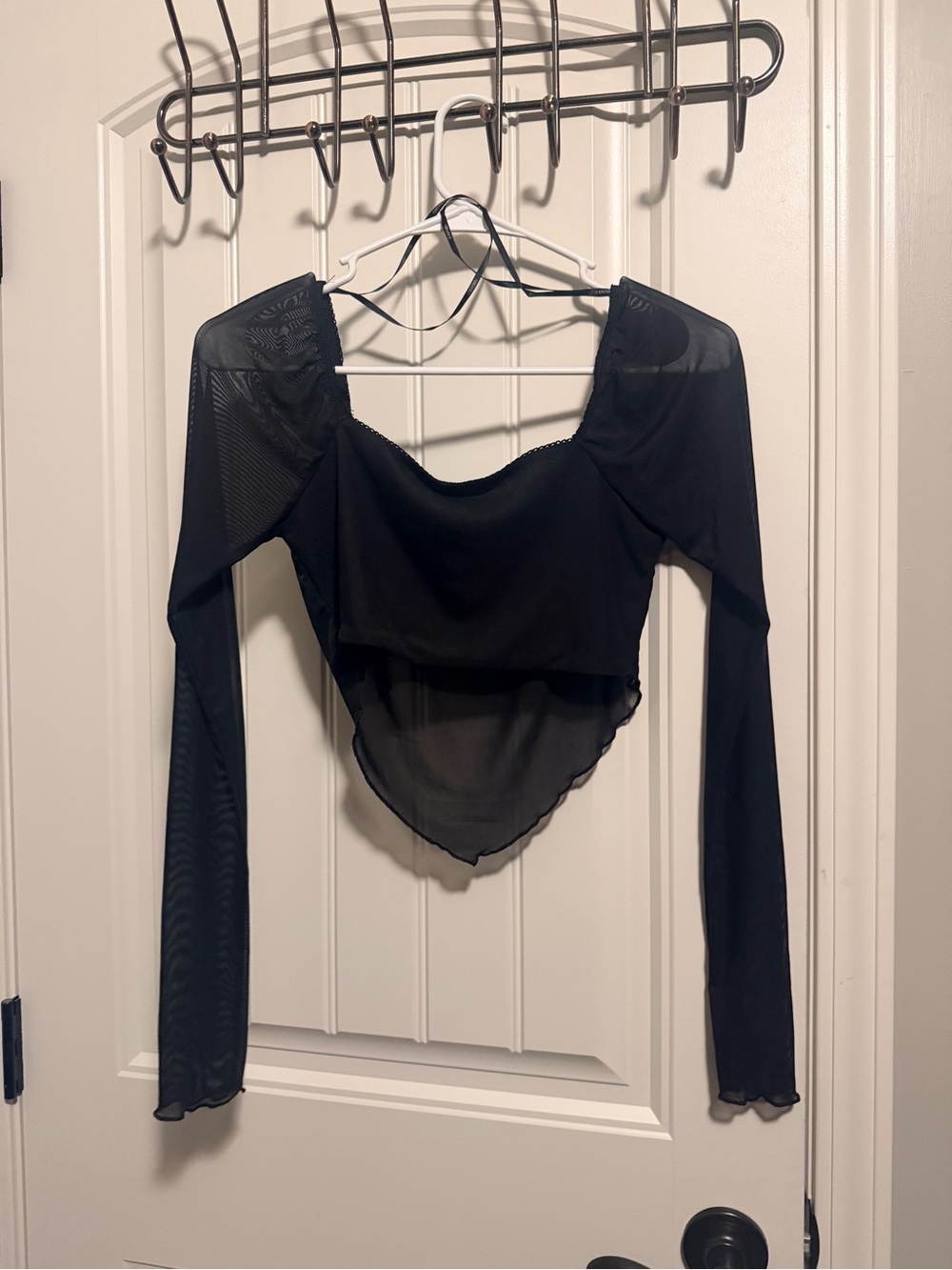 Forever 21 Black Long-Sleeve Mesh Accent Crop Top